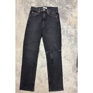 RE/DONE‎ Black Denim Jeans Distressed Ripped Knee High Rise Womens Size 25